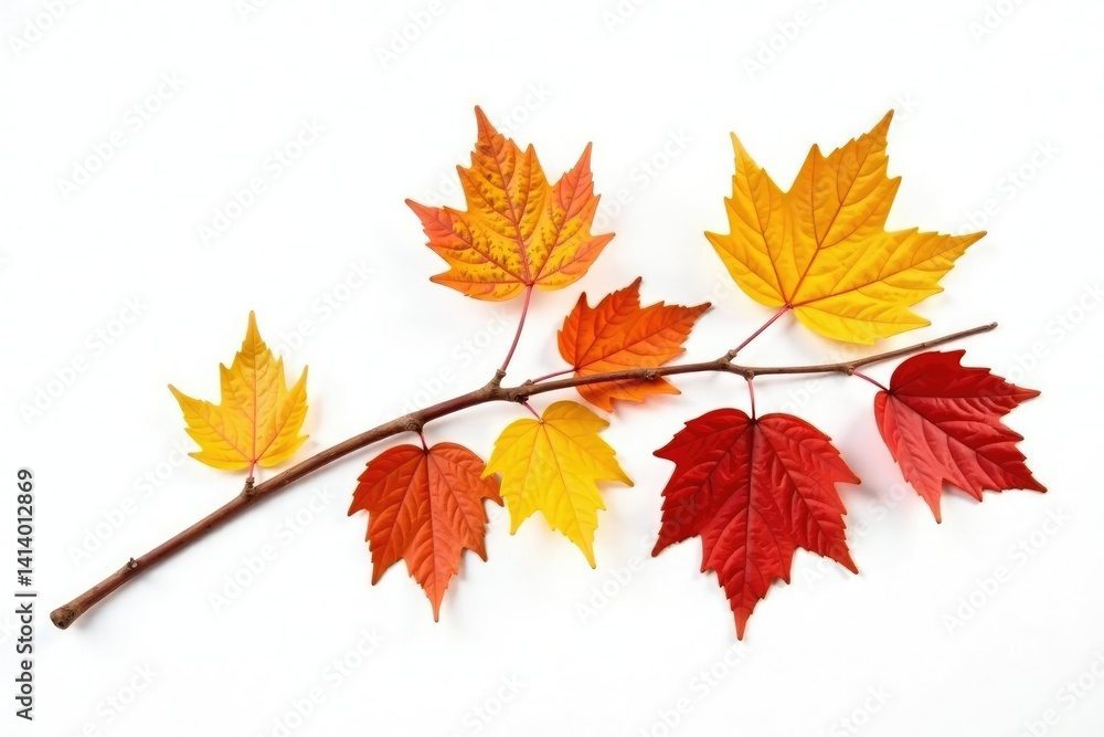 Single branch with fallen leaves and twigs isolated on white background, botanical, fall color Single branch with fallen leaves and twigs isolated on white background, botanical, fall color