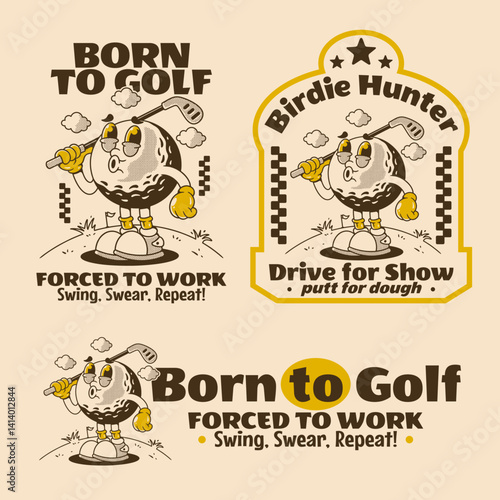 Funny Retro Golf TShirt Bundle with Cool Ball Character Quotes