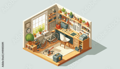 isometric garage at home vector illustration