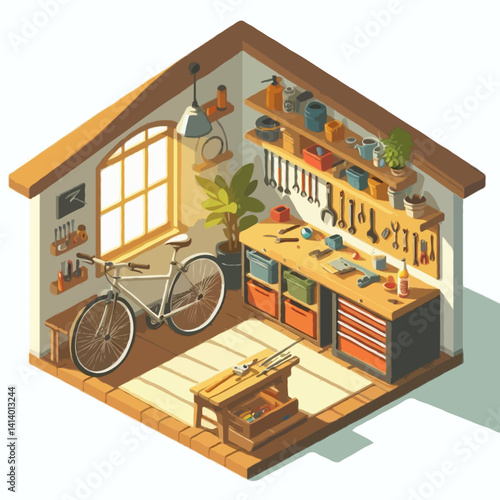isometric garage at home vector illustration