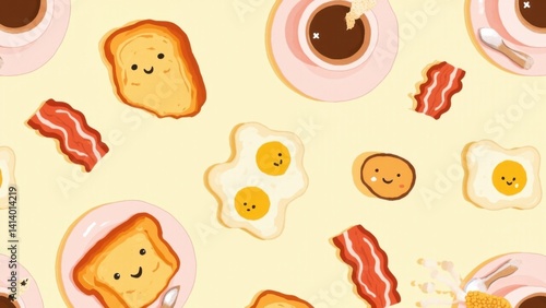 Happy breakfast with coffee and smiling fried eggs