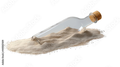 Realistic Message in Bottle Buried in Beach Sand Transparent Background