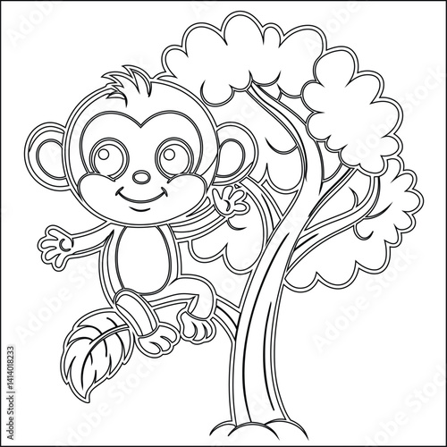 monkey coloring book line art