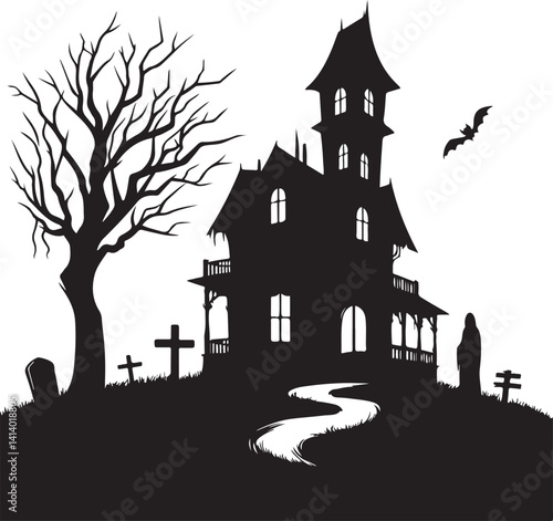 Haunted Mansion Silhouette Vector Artwork
