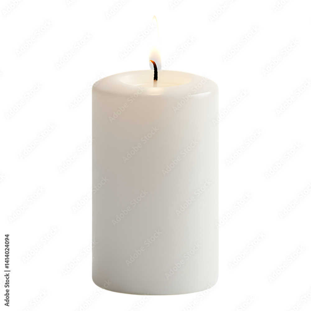 Single White Candle with Flickering Flame and Smooth Surface Isolated on Transparent Background Single White Candle with Flickering Flame and Smooth Surface Isolated on Transparent Background