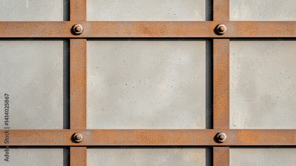 Detail of steel beam connections forming a perfect construction grid, minimal rust and high tension bolts