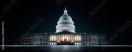 Night-time view of the illuminated Capitol Building - history illuminated landmark