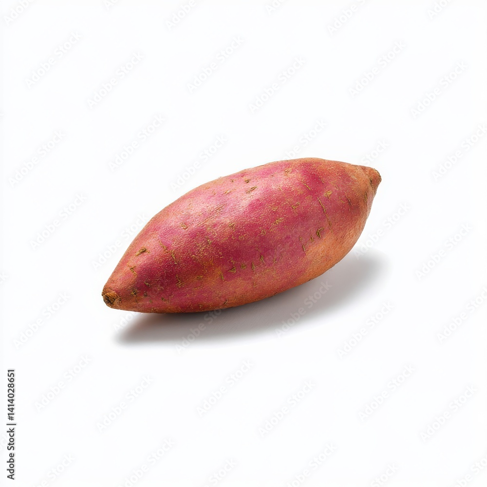 Single sweet potato close up shot on white background