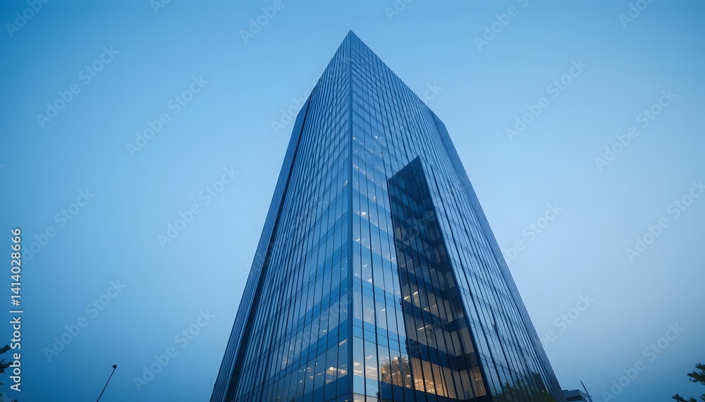 Modern Office Building Under Clear Blue Sky Modern Office Building Under Clear Blue Sky