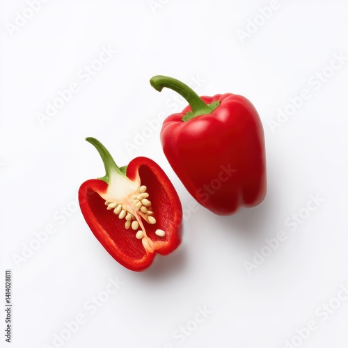 Red bell pepper halves isolated on white background