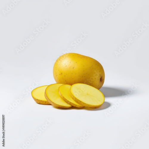 Potato and potato slices still life on white background