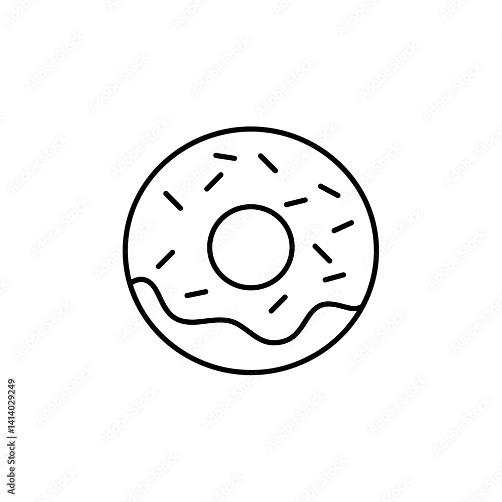 Donut icon with sprinkles in outline drawing Donut icon with sprinkles in outline drawing