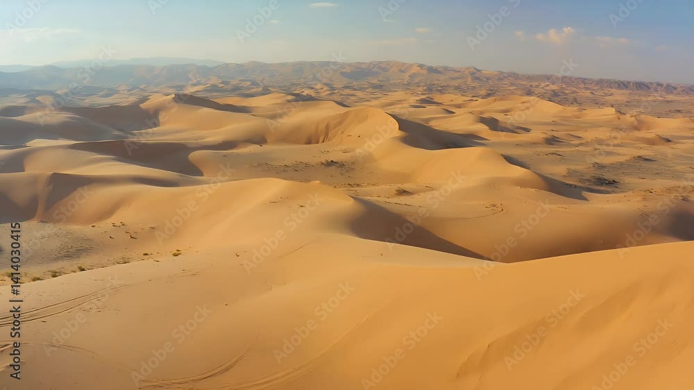 Aerial view of a sweeping desert with dunes stretching to the horizon Aerial view of a sweeping desert with dunes stretching to the horizon