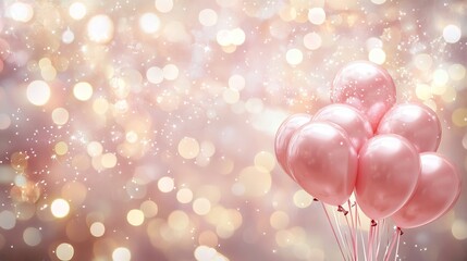 Elegant pink balloons festive background sparkling lights celebration rose gold party event shiny