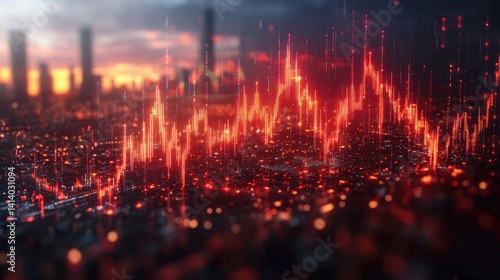 Financial Market Dynamics  A Cityscape Illuminated by Stock Market Trends
