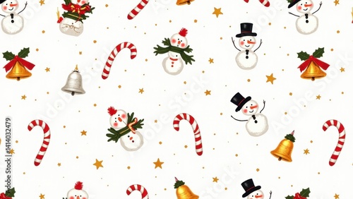 Cute christmas pattern with snowmen and candy canes