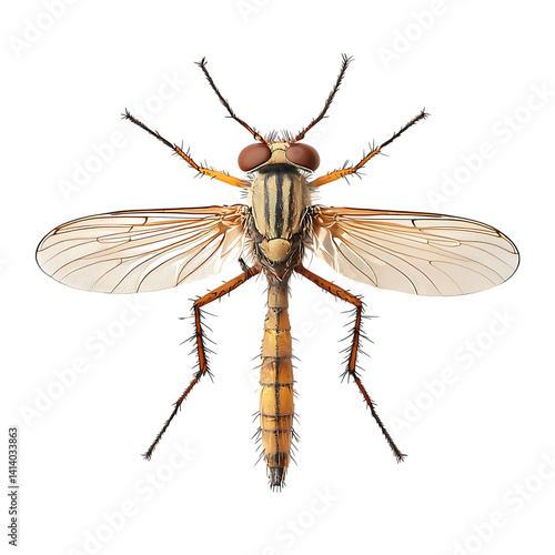 Obraz na płótnie Realistic gall fly insect with fine hairy body long legs large eyes and outspread translucent wings shown from above on a transparent background w salonie