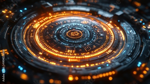 Wallpaper Mural Futuristic Technology Interface: Glowing Circular System Torontodigital.ca