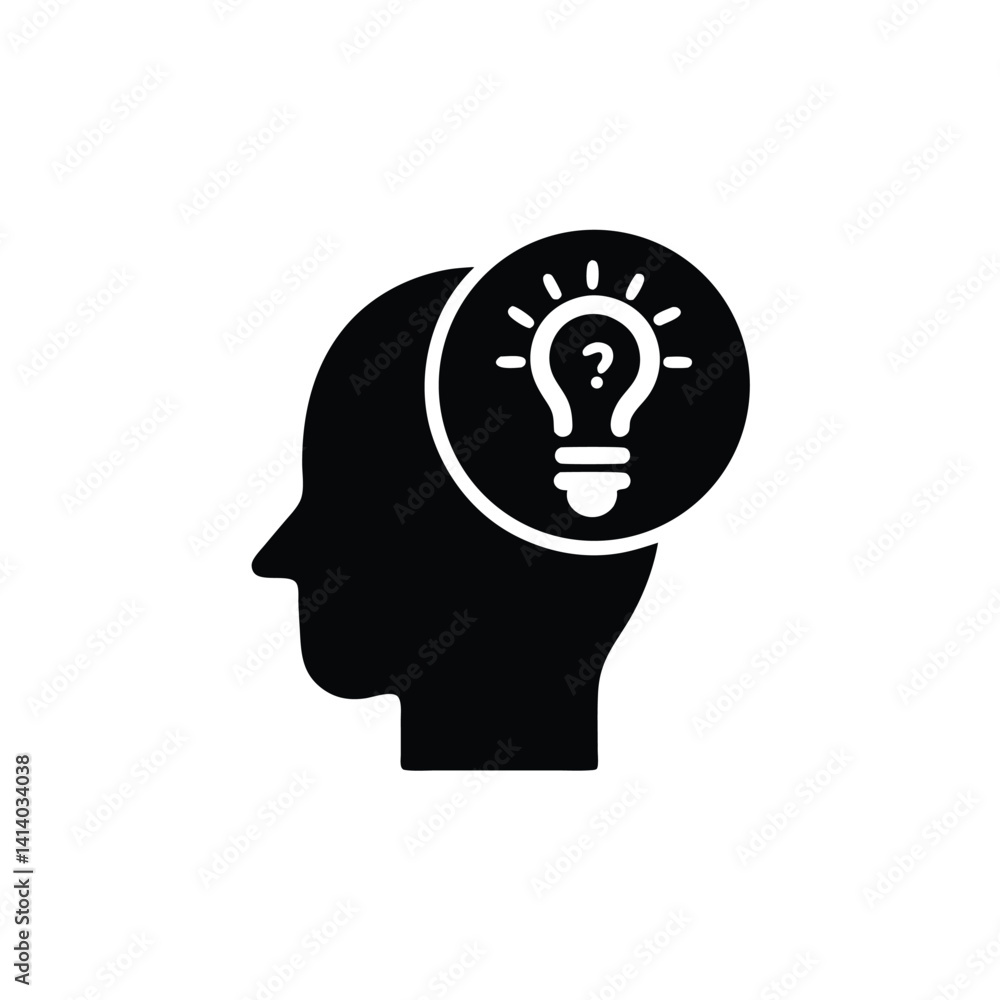 Human Head Profile with Lightbulb and Question Mark Icon Human Head Profile with Lightbulb and Question Mark Icon