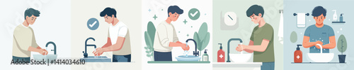 vector collection of young people washing their hands