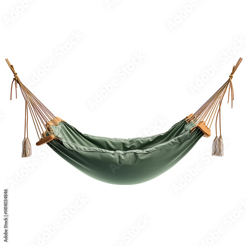 Obraz na płótnie Soft fabric hammock with wooden spreader bars and rope loops on both ends suspended as a lounging item viewed fully extended on a transparent background w salonie