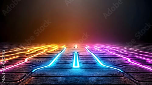 Abstract Colorful Neon Lights on Dark Stone Surface