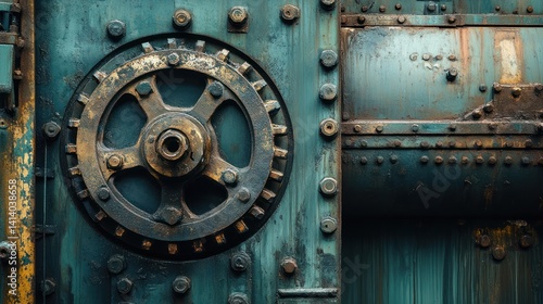 Wallpaper Mural Close-up of a Rusty Gearwheel and Metal Panel Torontodigital.ca