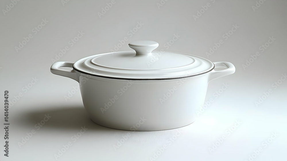 Pristine White Enamel Dutch Oven with Black Trim and Lid on Whit Pristine White Enamel Dutch Oven with Black Trim and Lid on Whit