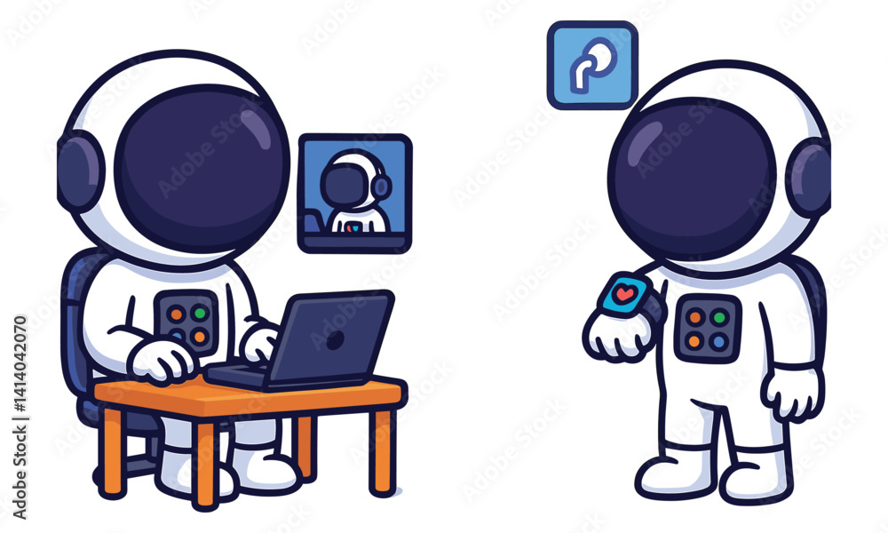 Astronaut Uploading Content and Holding Server Chip Illustration Astronaut Uploading Content and Holding Server Chip Illustration