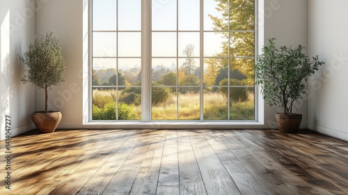 Serene Sunlight Streaming Through Large Window in Minimalist Room