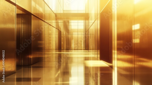 Golden business corridor interior