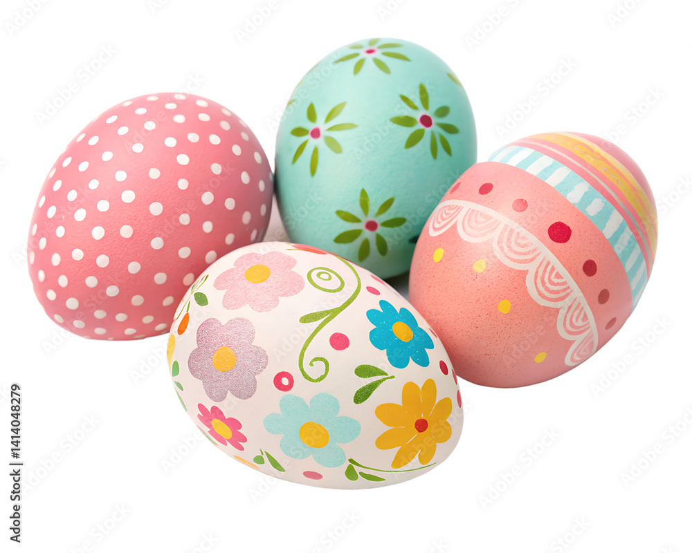 Fototapeta premium Colorful Easter Egg Collection isolated on white or transparent background, png clipart, design element. Easy to place on any other background.