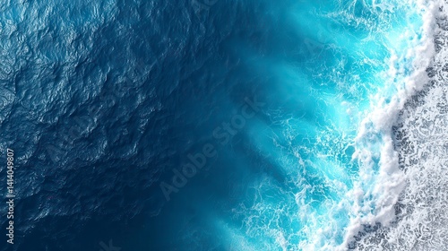Aerial View Of Deep Blue Ocean Water With Gentle Waves And Sunlight Rays Piercing Through Surface