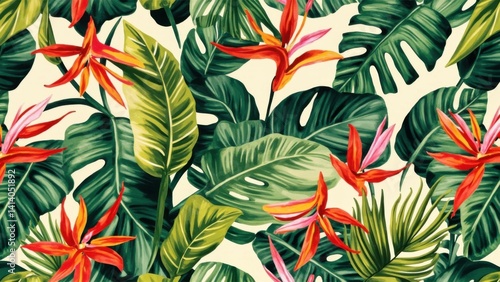 Tropical floral pattern with bold green leaves