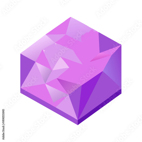 Faceted purple gemstone icon in 3D polygon style