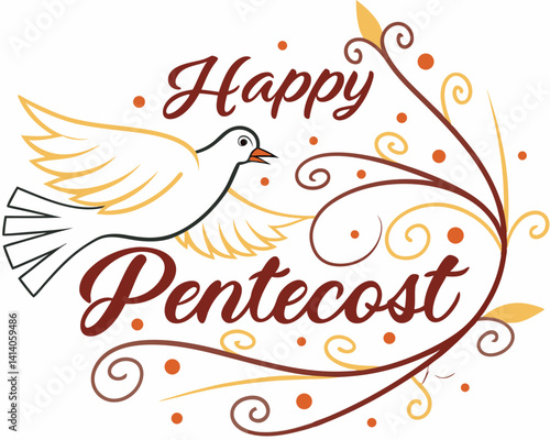 Elegant Happy Pentecost Dove Illustration - Christian Holiday Art.