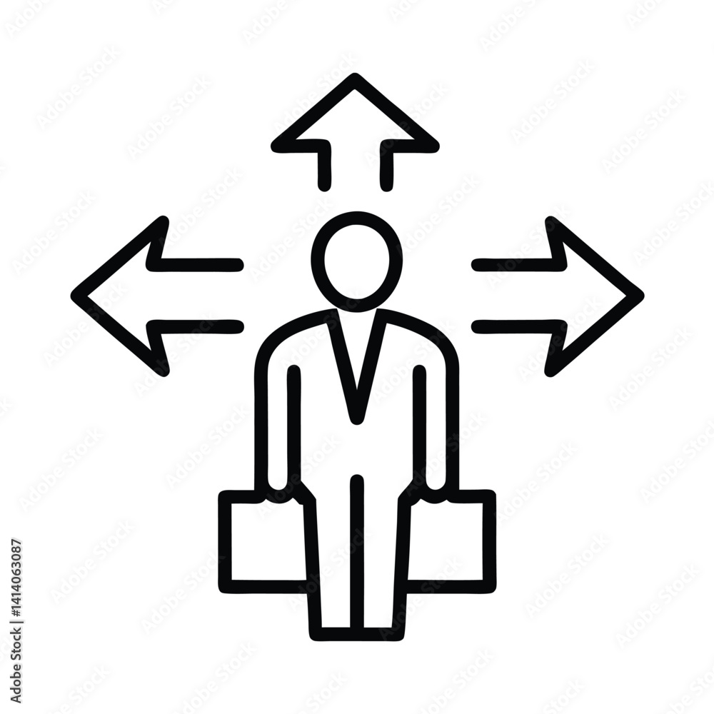 Businessman with Arrows Showing Directions in Hand Drawn Icon Outline Style Isolated Businessman with Arrows Showing Directions in Hand Drawn Icon Outline Style Isolated