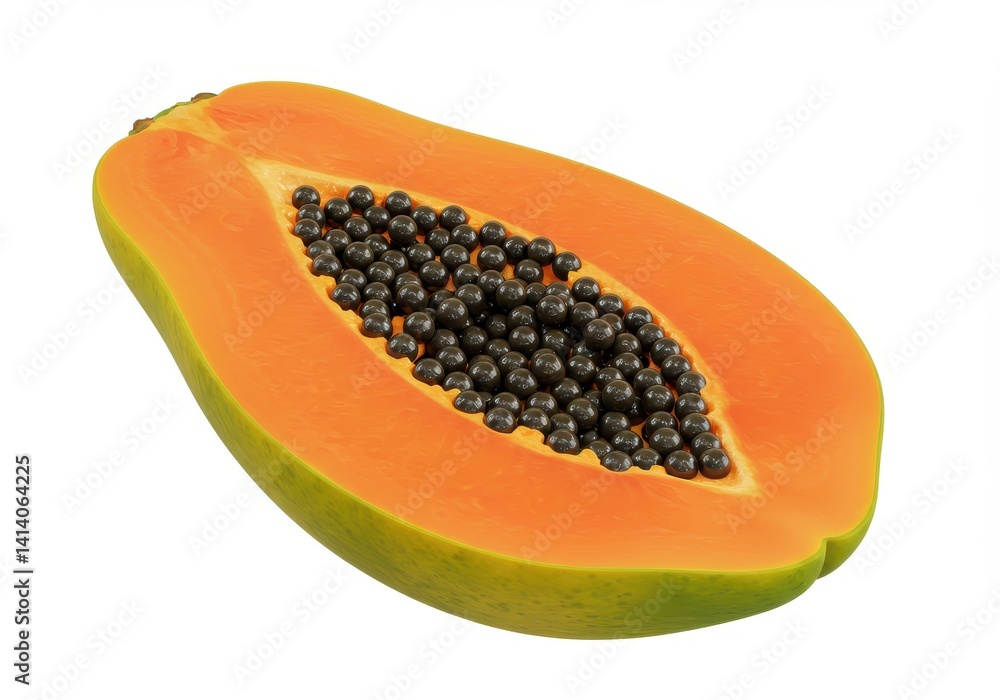 Sliced papaya fruit with seeds isolated on white background Sliced papaya fruit with seeds isolated on white background