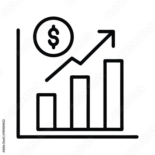 Line Art Chart Showing Dollar Growth Icon on Transparent Background Finance Icon