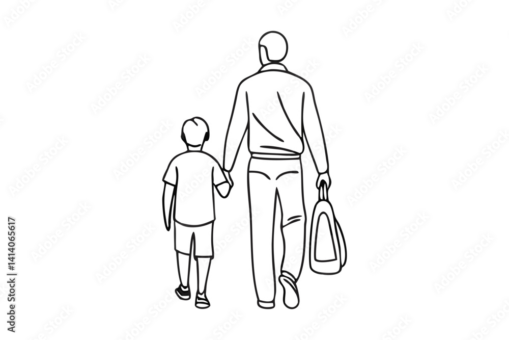 Obraz premium father and son bonding one line sketch