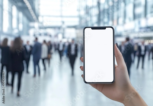 Holding Phone with Blank Screen in Crowded Indoor Space