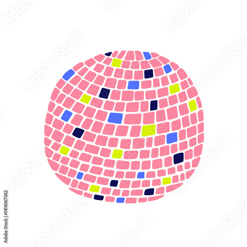 Disco mirror ball party icon. Retro music discoball dance club. Vector illustration