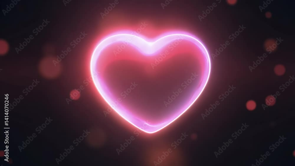Glowing pink neon heart with bokeh lights Glowing pink neon heart with bokeh lights
