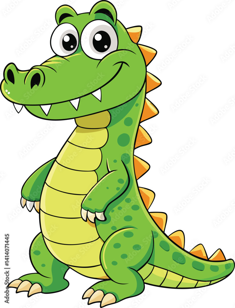 Fototapeta premium Cute Cartoon Crocodile Standing Illustration - Friendly Reptile Character 