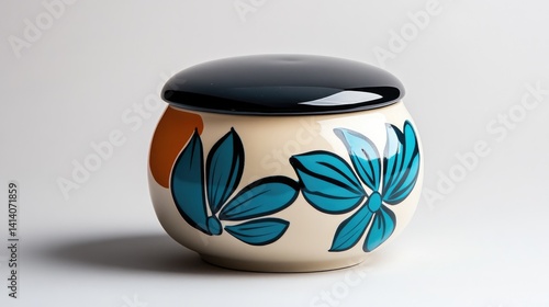 Hand-painted porcelain sugar bowl with a matching lid on an ideal white background.