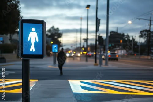 Wallpaper Mural A pedestrian-friendly smart intersection featuring interactive crosswalk sensors, ultra-bright LED road markings, and dynamic signage displaying real-time pedestrian priority alerts Torontodigital.ca