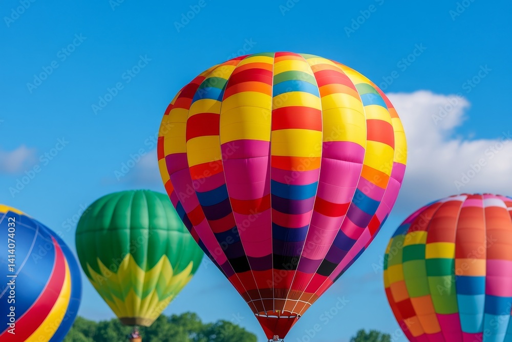 Obraz premium A cluster of colorful balloons rising toward the sky at a festival, adding a sense of joy
