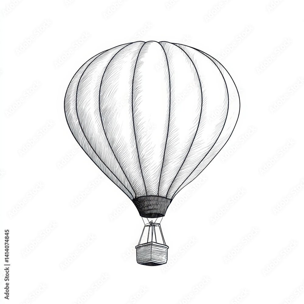Obraz premium Illustration of a hot air balloon in black and white. Concept of travel, adventure, and exploration.