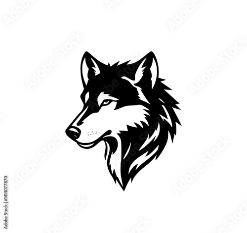 Wolf Head Profile: A striking monochrome illustration depicts a wolf's head in profile, showcasing its powerful features and intense gaze.