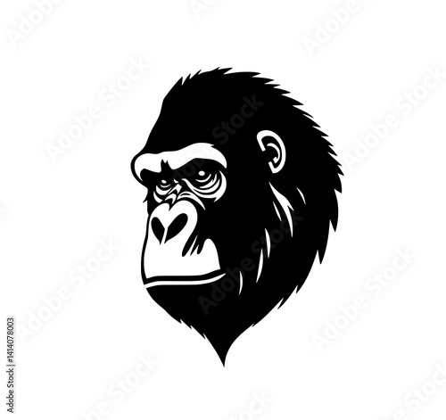 Gorilla Portrait: A powerful monochrome illustration depicts a gorilla's head, showcasing its intense gaze and textured fur in stark black and white.